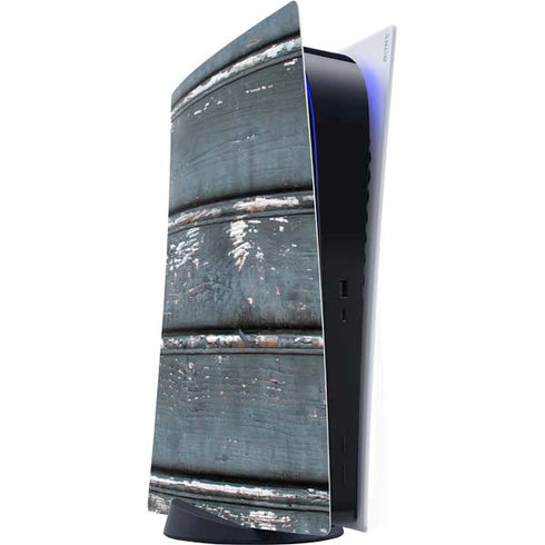 Chipped Blue Wood PlayStation PS5 Skins