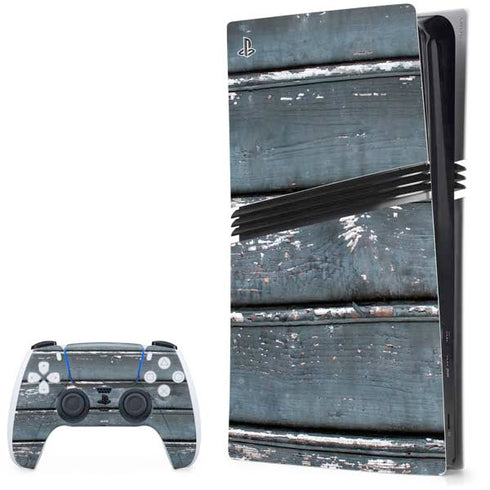 Chipped Blue Wood PlayStation PS5 Skins