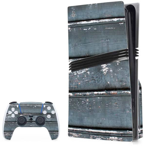 Chipped Blue Wood PS5 Pro Disk Bundle Skin