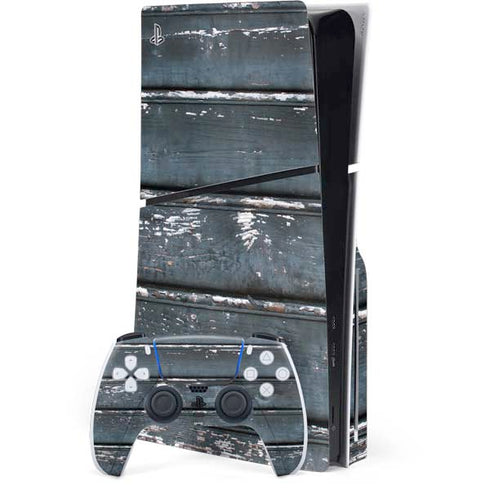 Chipped Blue Wood PlayStation PS5 Skins