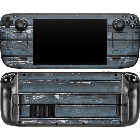 Chipped Blue Wood Steam Deck Handheld Gaming Computer OLED Skin
