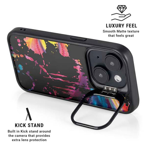 Chromatic Splatter Black iPhone 15 Kickstand Case