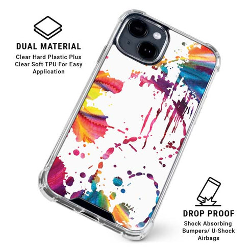 Chromatic Splatter White iPhone 15 Clear Case