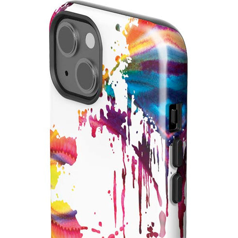 Chromatic Splatter White iPhone 15 Impact Case
