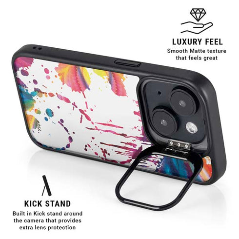 Chromatic Splatter White iPhone 15 Kickstand Case