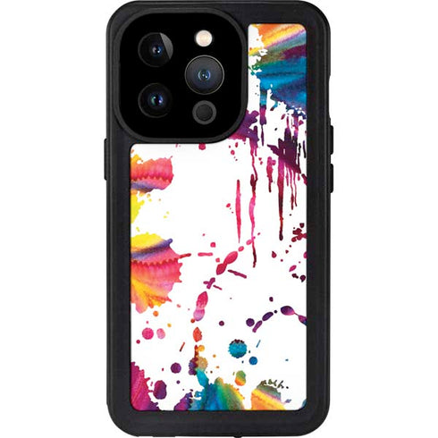 Chromatic Splatter White iPhone 15 Pro Waterproof Case