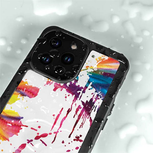 Chromatic Splatter White iPhone 15 Pro Waterproof Case