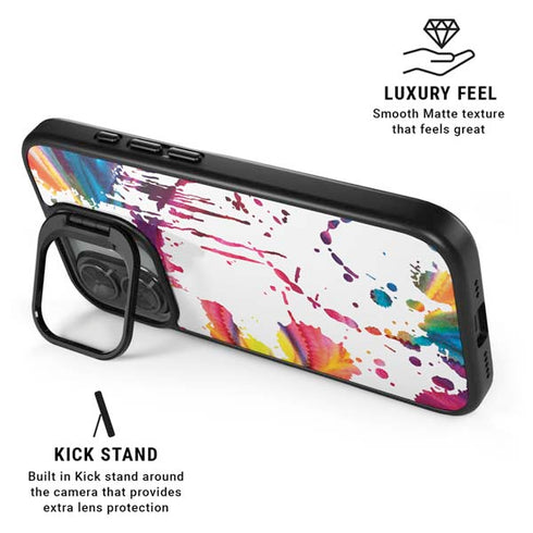 Chromatic Splatter White iPhone 17 Kickstand Case