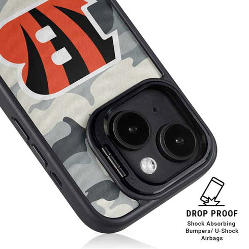 NFL Cincinnati Bengals Camo iPhone 15 Kickstand Case