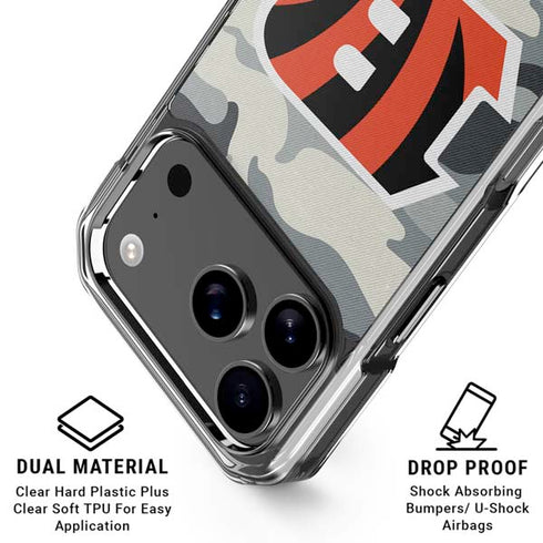 NFL Cincinnati Bengals Camo iPhone 18 Pro Clear Case