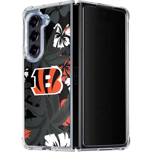 NFL Cincinnati Bengals Tropical Print Galaxy Z Fold5 5G Clear Case