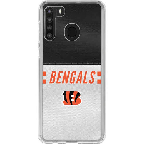 NFL Cincinnati Bengals White Striped Galaxy A21 Clear Case