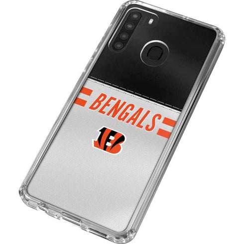 NFL Cincinnati Bengals White Striped Galaxy A21 Clear Case