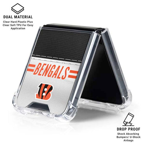 NFL Cincinnati Bengals White Striped Galaxy Z Flip6 Clear Case