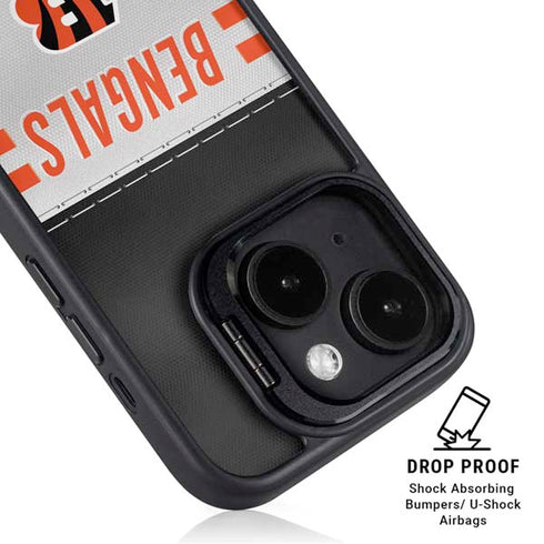 NFL Cincinnati Bengals White Striped iPhone 15 Plus Kickstand Case