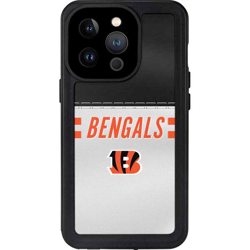 NFL Cincinnati Bengals White Striped iPhone 15 Pro Waterproof Case