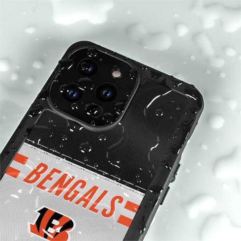 NFL Cincinnati Bengals White Striped iPhone 15 Pro Waterproof Case