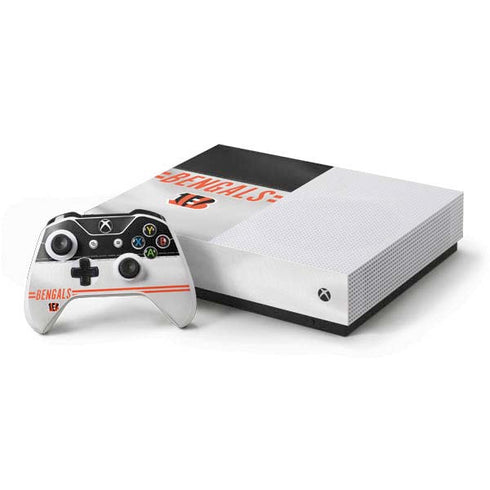 NFL Cincinnati Bengals White Striped Xbox One S All-Digital Edition Bundle Skin