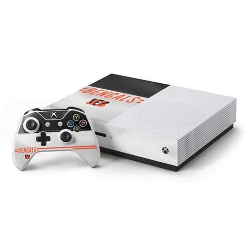 NFL Cincinnati Bengals White Striped Xbox One S Console and Controller Bundle Skin