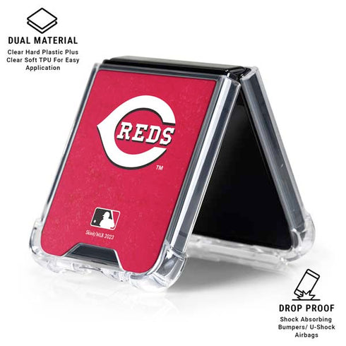 MLB Cincinnati Reds - Solid Distressed Galaxy Z Flip6 Clear Case