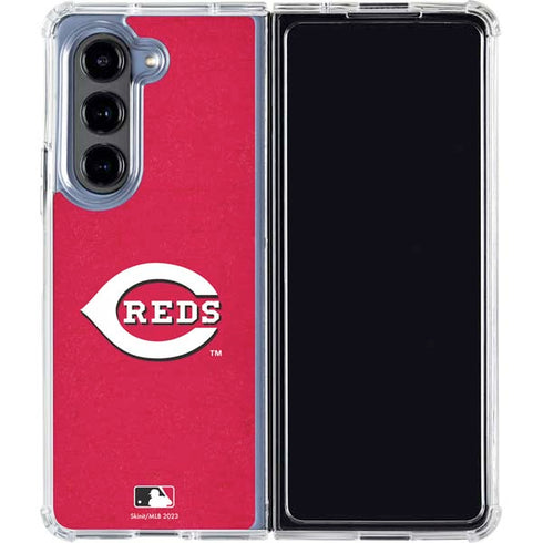 MLB Cincinnati Reds - Solid Distressed Galaxy Z Fold5 5G Clear Case