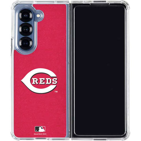 MLB Cincinnati Reds - Solid Distressed Galaxy Z Fold6 Clear Case