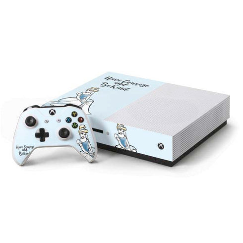 Disney Princess Cinderella Have Courage and Be Kind Art Xbox One S Console and Controller Bundle Skin