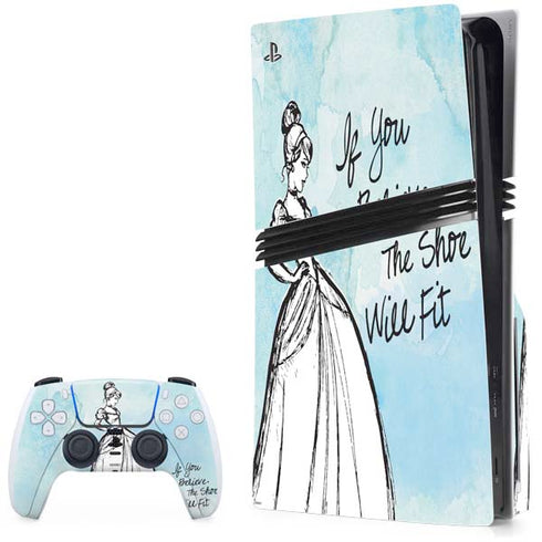Disney Cinderella Sketch Art Shoe Will Fit PS5 Pro Disk Bundle Skin