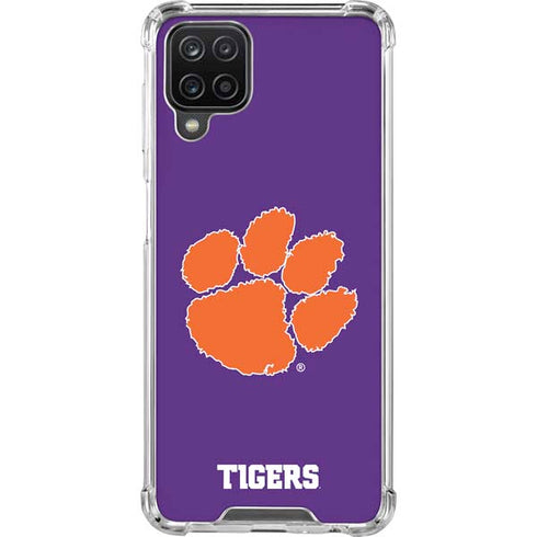 Clemson University Tiger Print Purple Galaxy A12 Clear Case