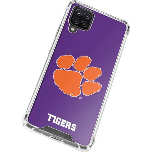Clemson University Tiger Print Purple Galaxy A12 Clear Case