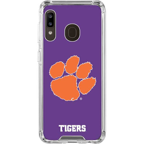 Clemson University Tiger Print Purple Galaxy A30 Clear Case