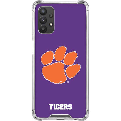Clemson University Tiger Print Purple Galaxy A32 5G Clear Case