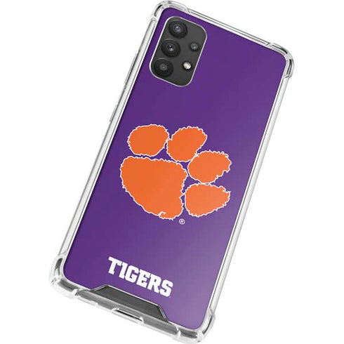 Clemson University Tiger Print Purple Galaxy A32 5G Clear Case