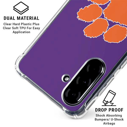 Clemson University Tiger Print Purple Galaxy A36 5G Clear Case