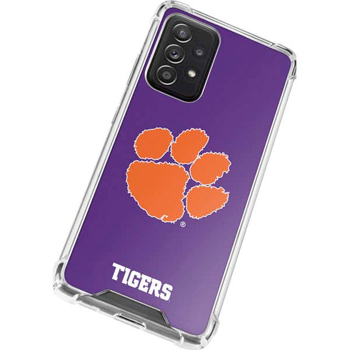 Clemson University Tiger Print Purple Galaxy A52 5G Clear Case