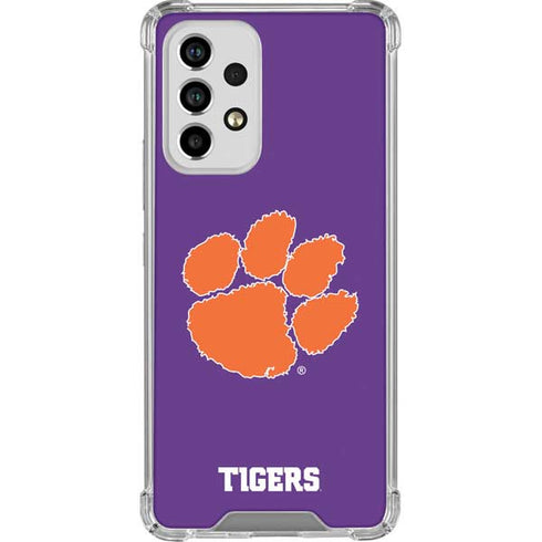 Clemson University Tiger Print Purple Galaxy A53 5G Clear Case
