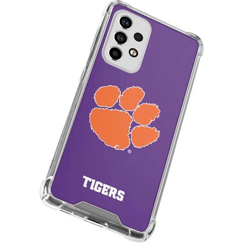 Clemson University Tiger Print Purple Galaxy A53 5G Clear Case