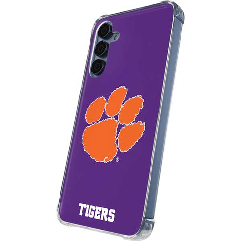 Clemson University Tiger Print Purple Galaxy A55 5G Clear Case