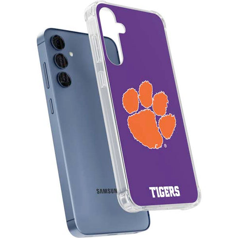 Clemson University Tiger Print Purple Galaxy A55 5G Clear Case