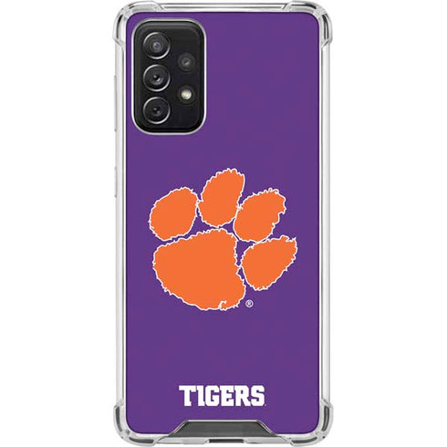 Clemson University Tiger Print Purple Galaxy A72 5G Clear Case