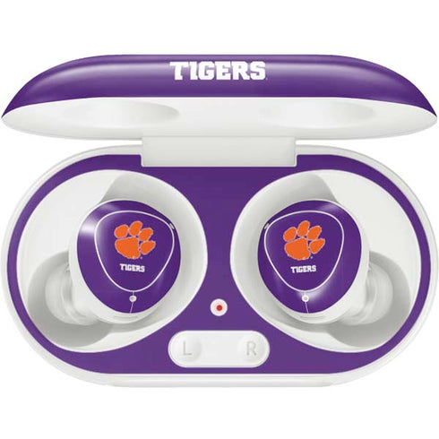 Clemson University Tiger Print Purple Galaxy Buds Plus Skin
