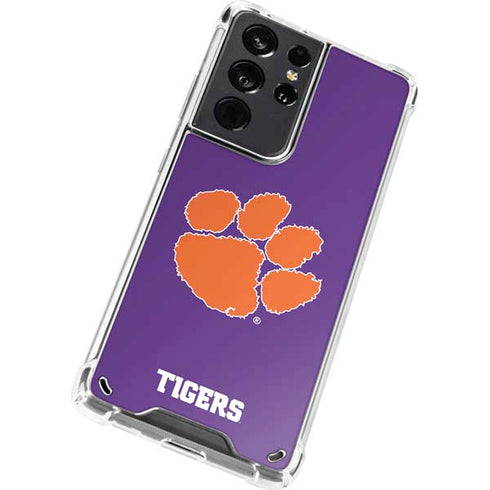 Clemson University Tiger Print Purple Galaxy S21 Ultra 5G Clear Case