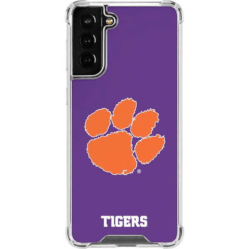 Clemson University Tiger Print Purple Galaxy S22 Plus Clear Case