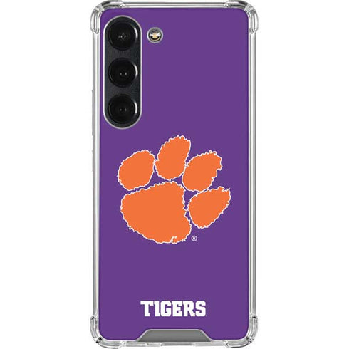 Clemson University Tiger Print Purple Galaxy S23 Clear Case
