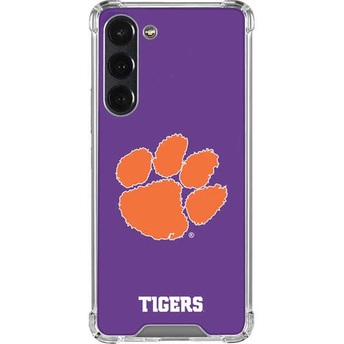Clemson University Tiger Print Purple Galaxy S23 Plus Clear Case