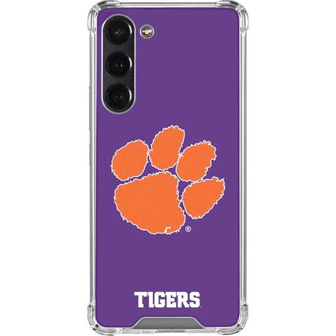 Clemson University Tiger Print Purple Galaxy S24 FE Clear Case