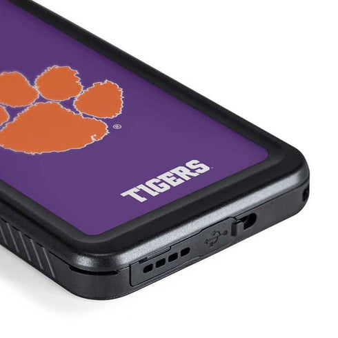 Clemson University Tiger Print Purple Galaxy S24 Waterproof Case