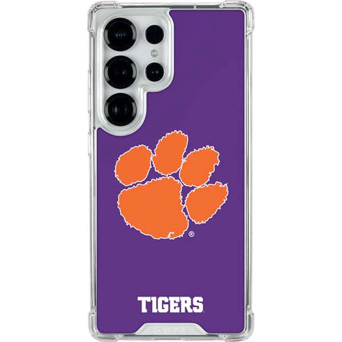 Clemson University Tiger Print Purple Galaxy S25 Ultra Clear Case