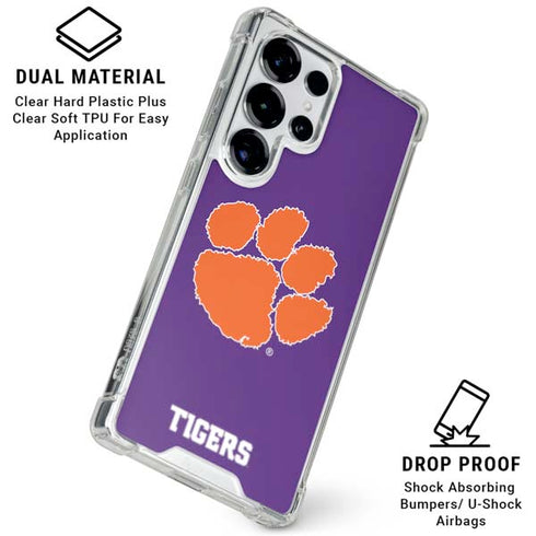 Clemson University Tiger Print Purple Galaxy S25 Ultra Clear Case