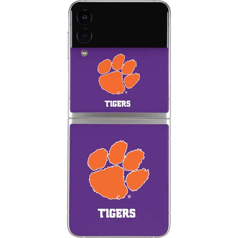 Clemson University Tiger Print Purple Galaxy Z Flip3 5G Skin